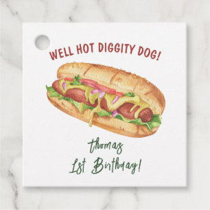 Étiquettes Cadeau Chien Chaud Aquarelle Anniversaire Enfants