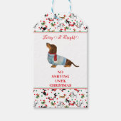 Étiquettes-cadeau Chien Dachshund à travers neige Noël Feu brillant (Devant)