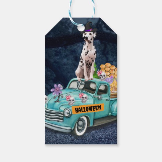 Étiquettes-cadeau Chien dalmate Halloween Camion Effrayant Nuit (Devant)
