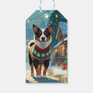 Étiquettes-cadeau Chien de bétail australien Noël Neige Vacances