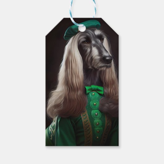Étiquettes-cadeau chien de chien afghan en tenue de la Saint-Patrick (Devant)