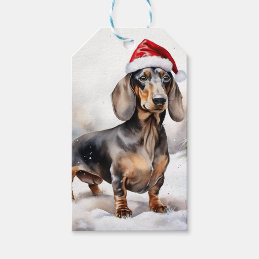 Étiquettes-cadeau Chien de Dachshund à Noël de neige (Devant)