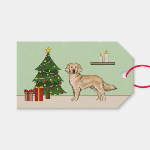 Étiquettes-cadeau Chien de dessin animé Retriever doré jaune Arbre d