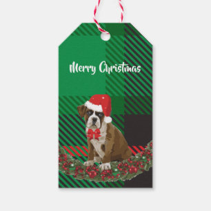 Étiquettes-cadeau Chien de Noël amusant avec Santa Hat Green Tags ca