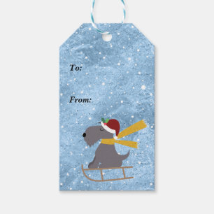 Étiquettes-cadeau Chien de Noël d'amusement Sledding à de