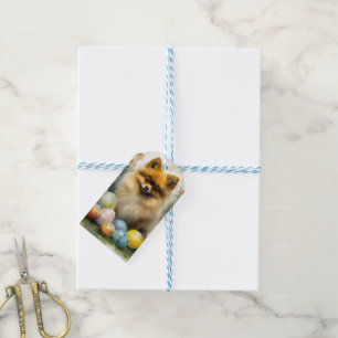 Étiquettes-cadeau Chien de Poméranie avec oeufs de Pâques vacances