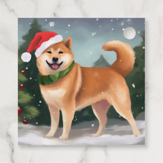 Étiquettes Cadeau Chien de Shiba Inu à Noël de neige (Dos)