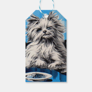 Étiquettes-cadeau chien de sol mangeant à la table