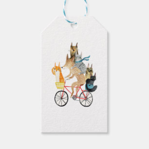 Étiquettes-cadeau Chien et chats à vélo