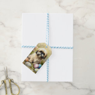 Étiquettes-cadeau Chien Lhassa Apso avec oeufs de Pâques vacances