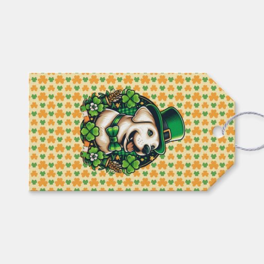 Étiquettes-cadeau Chien mignon de la Saint Patrick (Devant (Horizontal))