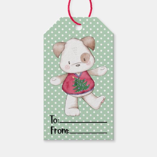 Étiquettes-cadeau Chien mignon en pull de Noël (Devant)