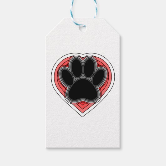 Étiquettes-cadeau Chien Paw Dans Le Coeur Rouge Avec Les Outlines (Devant)