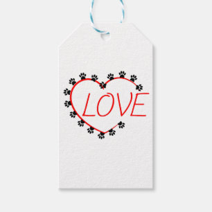 Étiquettes-cadeau Chien Paws Red Heart Love