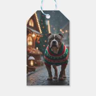Étiquettes-cadeau Chien Pitbull Noël Snow Fêtes