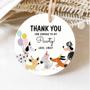 Étiquettes Cadeau Chien Puppy Pawty Animaux modernes Fille Anniversa