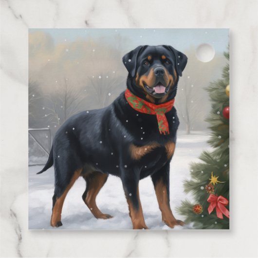 Étiquettes Cadeau Chien Rottweiler pendant Noël de neige (Dos)