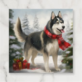 Étiquettes Cadeau Chien sibérien Husky à Noël de neige (Dos)