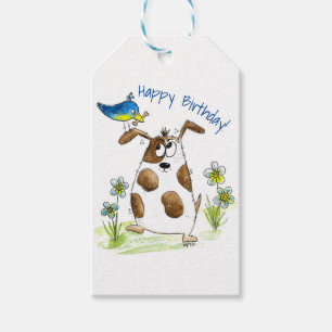 Étiquettes-cadeau Chien tacheté avec un oiseau