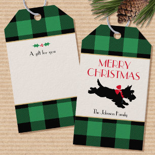 Étiquettes-cadeau Chien traditionnel écossais de Noël Custom Green