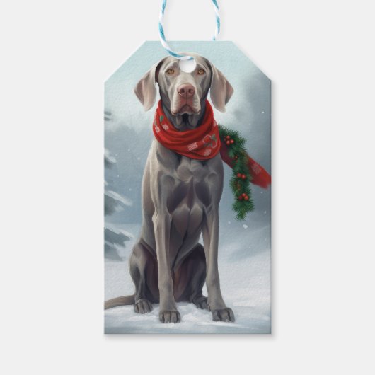 Étiquettes-cadeau Chien Weimaraner à Noël de neige (Devant)