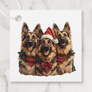 Étiquettes Cadeau Chiens de berger allemands de Noël