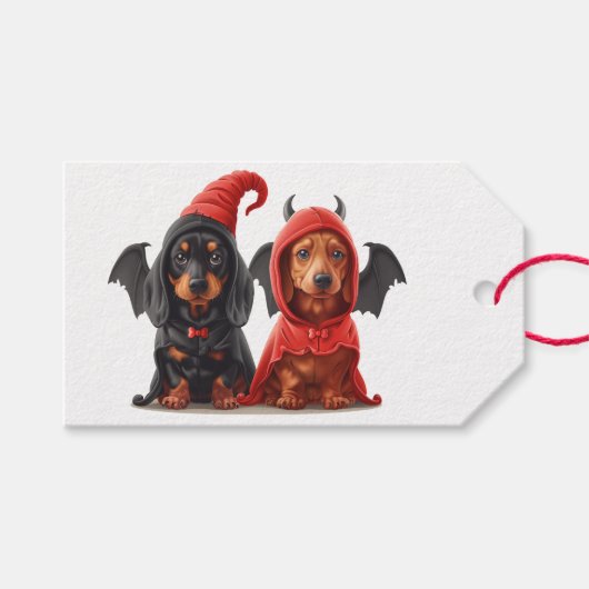 Étiquettes-cadeau Chiens de Halloween Dachshund Devil Bat (Devant (Horizontal))
