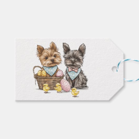Étiquettes-cadeau Chiens de Pâques Yorkshire Terrier (Devant (Horizontal))