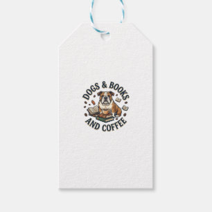 Étiquettes-cadeau Chiens Livres Café Bulldog Pile Tasse_1