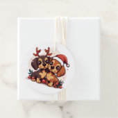 Étiquettes Cadeau Chiens teckel de Noël (En situation)