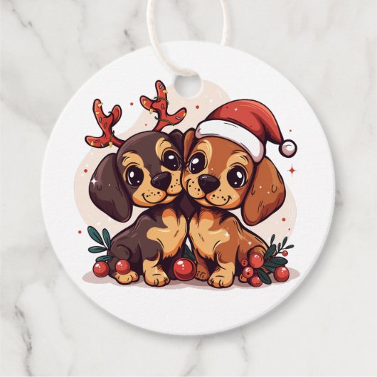 Étiquettes Cadeau Chiens teckel de Noël (Devant)