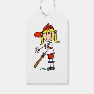Étiquettes-cadeau Chiffre base-ball de bâton de fille aux étiquett