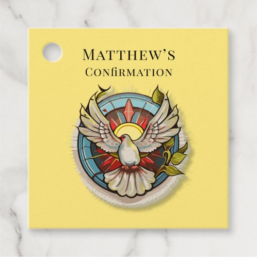 Étiquettes Cadeau Chiffre blanc jaune Confirmation religieuse cathol (Devant)