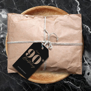 Étiquettes-cadeau Chiffre Pailleté Noir et Or Anniversaire 90 ans