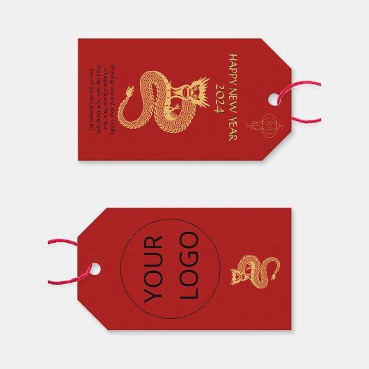 Étiquettes-cadeau Chinois Bonne Année De Dragon Logo Rouge
