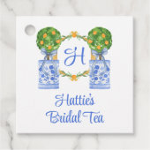 Étiquettes Cadeau Chinoiserie Aquarelle Topiaire Monogrammé Citron (Devant)