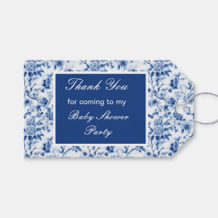 Étiquettes-cadeau Chinoiserie Baby shower des oiseaux et fleurs bleu