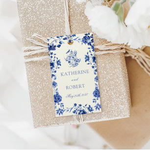 Étiquettes-cadeau Chinoiserie bleu profond Vintage Floral Mariage