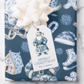 Étiquettes-cadeau Chinoiserie bleue et blanche Noël Père Noël