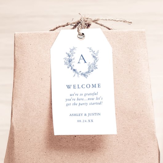 Étiquettes-cadeau Chinoiserie classique Monogramme bleu Mariage Bien