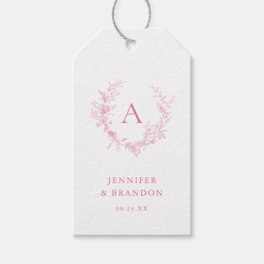 Étiquettes-cadeau Chinoiserie classique Monogramme rose Mariage (Devant)