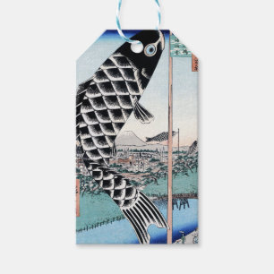 Étiquettes-cadeau Chinoiserie Koinobori Carpe & Paysage du Fuji