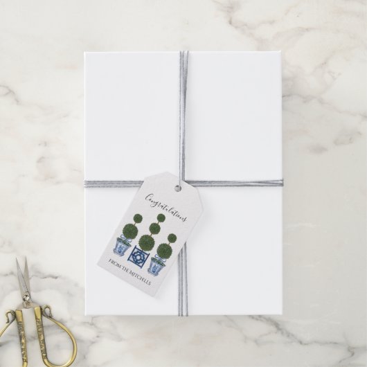 Étiquettes-cadeau Chinoiserie Topiary Trees avec Bow Bleu (Avec de la ficelle)