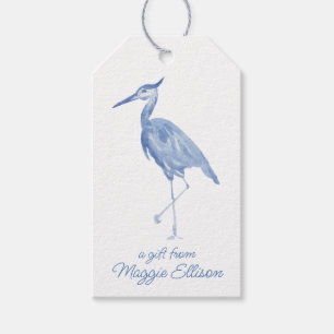 Étiquettes-cadeau Chinoiserie Watercolor Blue Heron Bird Tags cadeau