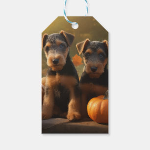 Étiquettes-cadeau Chiots Airedale Délice d'Automne Citrouille