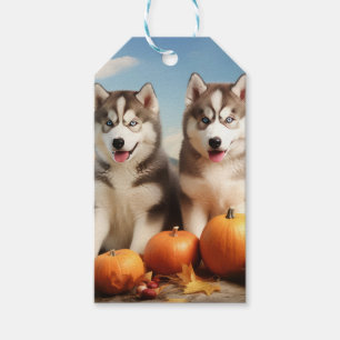 Étiquettes-cadeau Chiots Malamute d'Alaska Délice d'Automne Citrouil