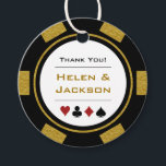 Étiquettes Cadeau Chips de Poker Noir Or Merci Vegas Mariage<br><div class="desc">Se marier à Las Vegas ou une autre ville de casino amusante ? Ou avoir un mariage à thème casino ? Ces étiquettes de faveurs dorées et noires ajouteraient parfaitement aux faveurs de vos invités. Personnalisez votre design avec vos noms en or dans le centre, et une date mariage, merci,...</div>
