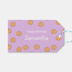 Étiquettes-cadeau Chocolat chips biscuits d'anniversaire violet