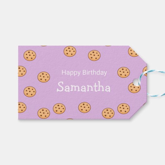 Étiquettes-cadeau Chocolat chips biscuits d'anniversaire violet (Devant (Horizontal))