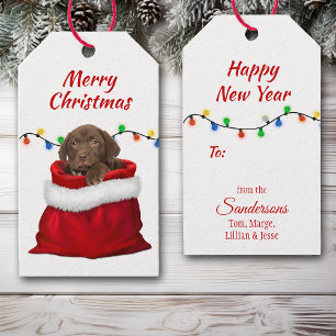 Étiquettes-cadeau Chocolat Labrador Retriever Puppy dans le sac Père